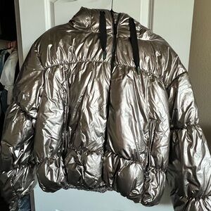 Zara Shiny Silver Puffer Jacket